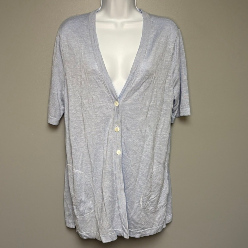 J. Jill Pastel Blue Linen Blend Costal Beachy Short‎ Sleeve Cardigan Sz M